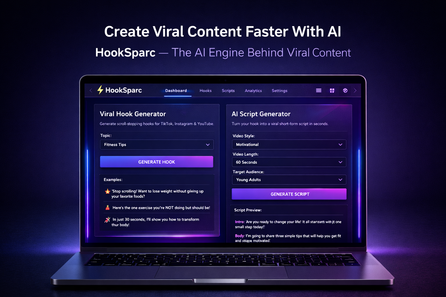 Hooksparc AI dashboard preview